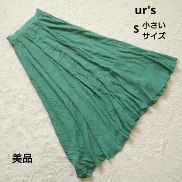 새상품급 ur's 유어즈 그린 주름 가공 플레어 스커트 S 작은 사이즈