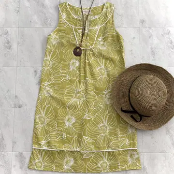 LAURA ASHLEY 린넨 꽃무늬 슬리브리스 원피스 무릎 기장