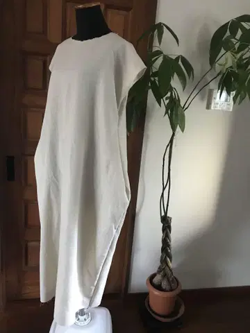감사 가격 핸드메이드 원피스 코쿤 롱 짧은 소매 면 린넨 베이지