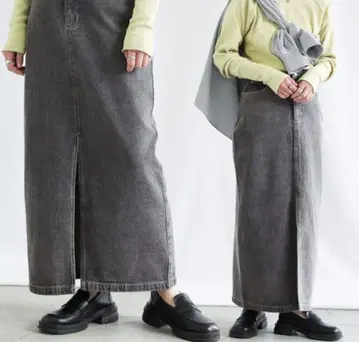 센터 슬릿 롱 데님 스커트