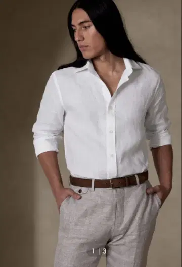 BANANA REPUBLIC 화이트 린넨 긴팔 셔츠 L