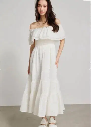 rienda 오프숄더 프릴 플레어 원피스