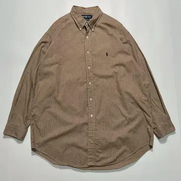 90s 랄프 로렌 버튼다운 셔츠 XL 브라운 하운드투스 a6279