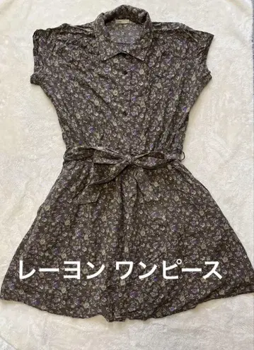 레이온 꽃무늬 셔츠 원피스 반팔 브라운