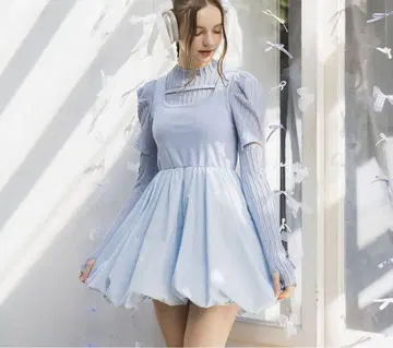 스카이블루 슬리브리스 벌룬 원피스