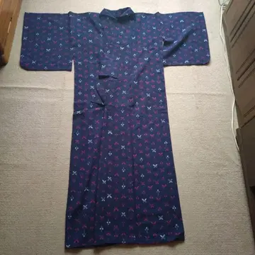 코몬 무늬 기모노 네이비 컬러 카스리 기모노