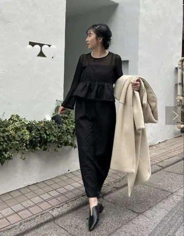블랙 페플럼 스타일 롱 원피스 포멀