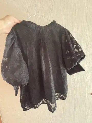 블랙 레이스 반팔 셔츠 리본 포함
