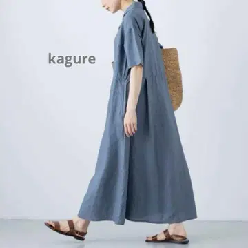 24SS 카구레 리오셀 린넨 반팔 원피스 롱 블루 세탁 가능