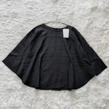 택 포함 네스트로브 블라우스 넉넉한 7부 소매 라미 워싱 블랙