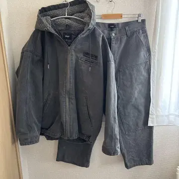 HUF 그레이 플리스 안감 자켓 팬츠 세트