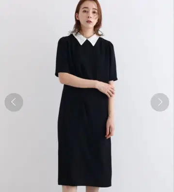 새상품급 인디비 INDIVI 롱 원피스 블랙 반팔 화이트 카라 38