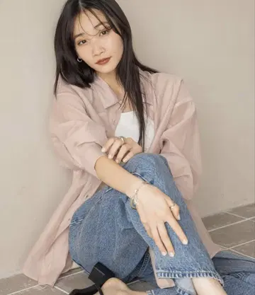 로리즈팜 시어 셔츠 핑크 롱 금년 미사용 새상품