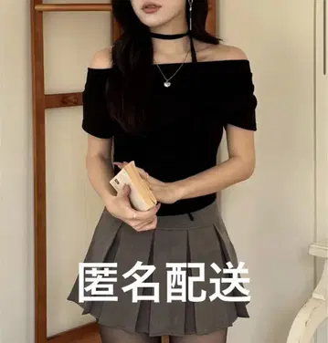 nugu nabi 3웨이 드레이프 넥 T셔츠 블랙