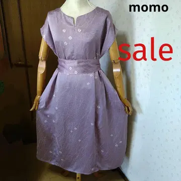 sale! 순수 실크 허리 리본 포함 턱 장식 원피스 기모노 리메이크
