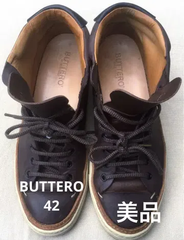 BUTTERO 부테로 천연 가죽 하이컷 스니커즈 브라운 42
