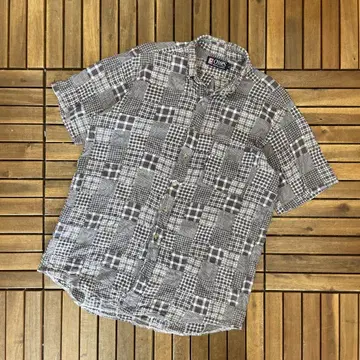 CHAPS 체크 패치워크 버튼 다운 반팔 셔츠