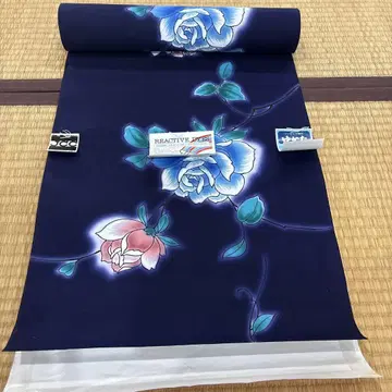 기모노 옷감 네이비 장미 무늬 12.5m
