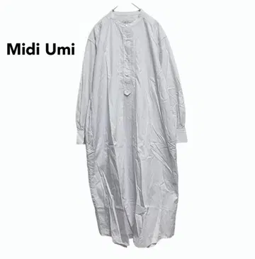 미디우미 Midi Umi 밴드 카라 셔츠 원피스 루즈핏 그레이 면