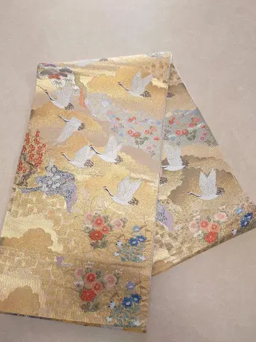 고급 후쿠로 오비 기모노 포멀 학 순수 실크