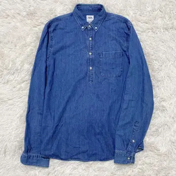ZARA 자라 데님 셔츠 긴팔 허브 버튼 피케 셔츠 버튼 다운