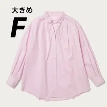새상품급 성숙/러블리 긴팔 셔츠 스탠드 카라 프릴 리본 넉넉한