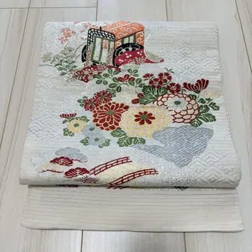 순수 실크 앤티크 마루오비 명주 여름 오비 고쇼 자동차 문양