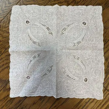 스와토 손수건(화이트 자수 손수건) 약 30cm