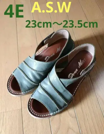 여성용 썸머 샌들 23cm 4E 천연 가죽 탁한 그린