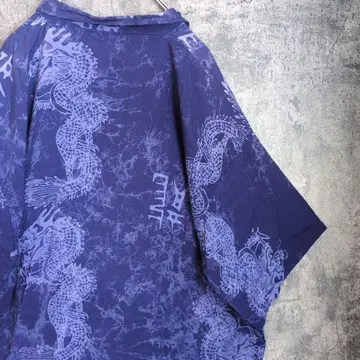 네이비 나염 드래곤 용 아로하 셔츠 레이온 빈티지 해외 구제 의류