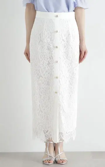 버튼 레이스 내로우 스커트