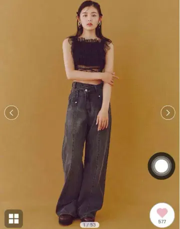SNIDEL 와이드 데님 팬츠 디자인 와이드 데님 블랙 스나이델 0