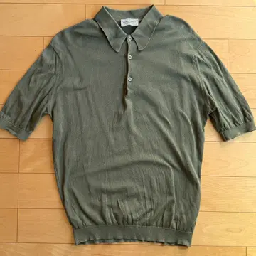JOHN SMEDLEY 올리브 그린 씨 아일랜드 코튼 피케 셔츠 S
