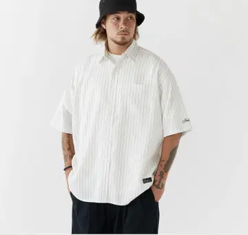 컨디션 최상 FAT BIGPIN 스트라이프 반팔 셔츠 화이트 빅