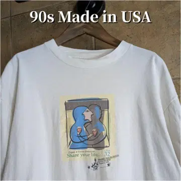 90s USA 제작 우표 아트 티셔츠 싱글 스티치 ONEITA XL