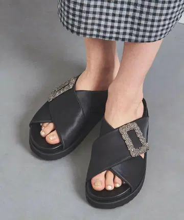 새틴 비쥬 크로스 샌들 블랙 37