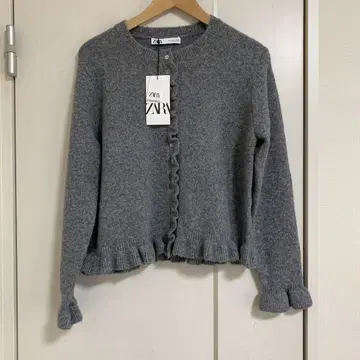 미사용 새상품 ZARA 자라 프릴 니트 가디건 L 그레이