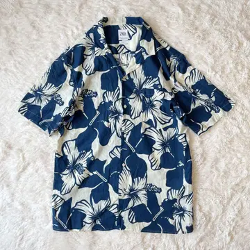 새상품급 ZARA 오픈 카라 셔츠 relaxed fit L 린넨 코튼