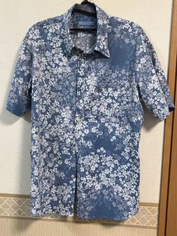 MAJUN 오션 블루 꽃무늬 반팔 셔츠 3L