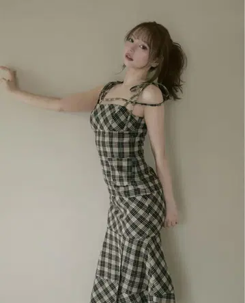 andmary 앤드 마리 Cecily 체크 롱 드레스