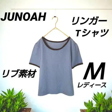 JUNOAH 링거 T셔츠 여성용 M 리브 소재 면 100% 블루
