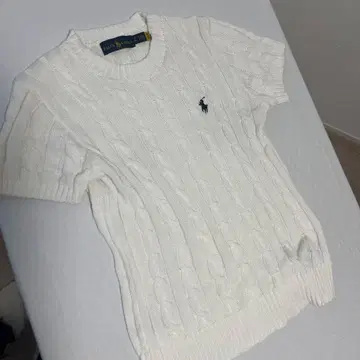 Ralph Lauren 화이트 반팔 케이블 니트