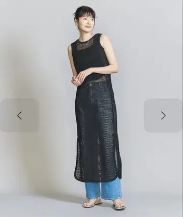 블랙 메쉬 슬리브리스 롱 원피스