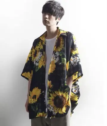 minsobi 셔츠 오버 사이즈 꽃무늬 해바라기 모드 스타일 민서비