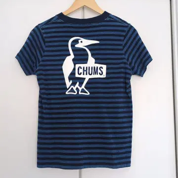 CHUMS 티셔츠 M 사이즈 네이비 컬러 보더 백 프린트