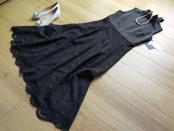 새상품 오파크 클립 블랙 베이스 레이스 포멀 원피스 M