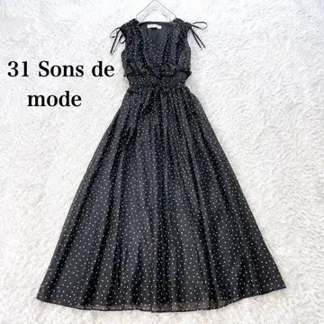31 Sons de mode 콜라보 아이템 어깨 리본 도트 롱 원피스