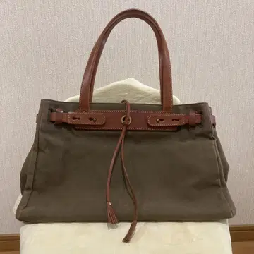 브라운 캔버스 가죽 토트백
