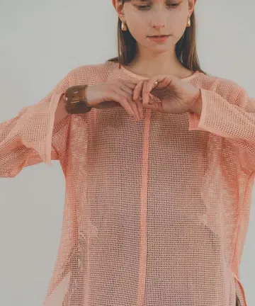 CLANE 코튼 메쉬 컷 티셔츠 클라네 핑크