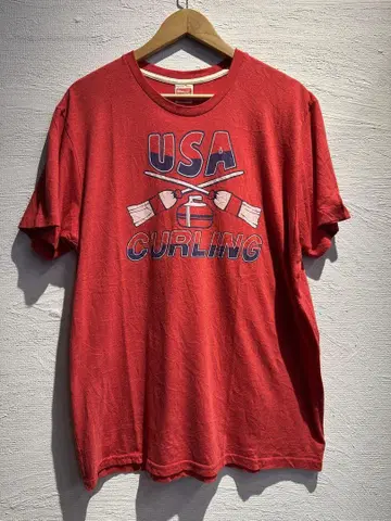 싱글 USA 컬링 빨간색 티셔츠